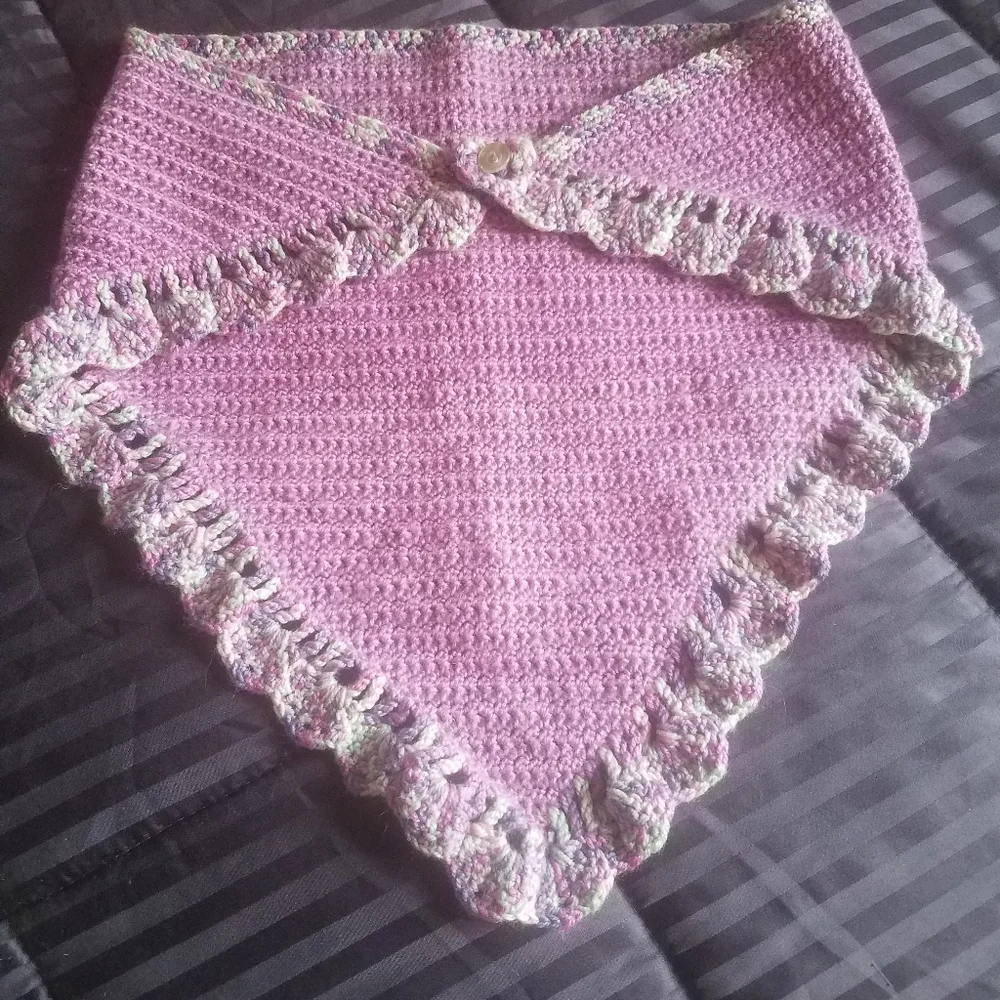 Girls Pink Ruffle Trim Crochet Shawl NEW